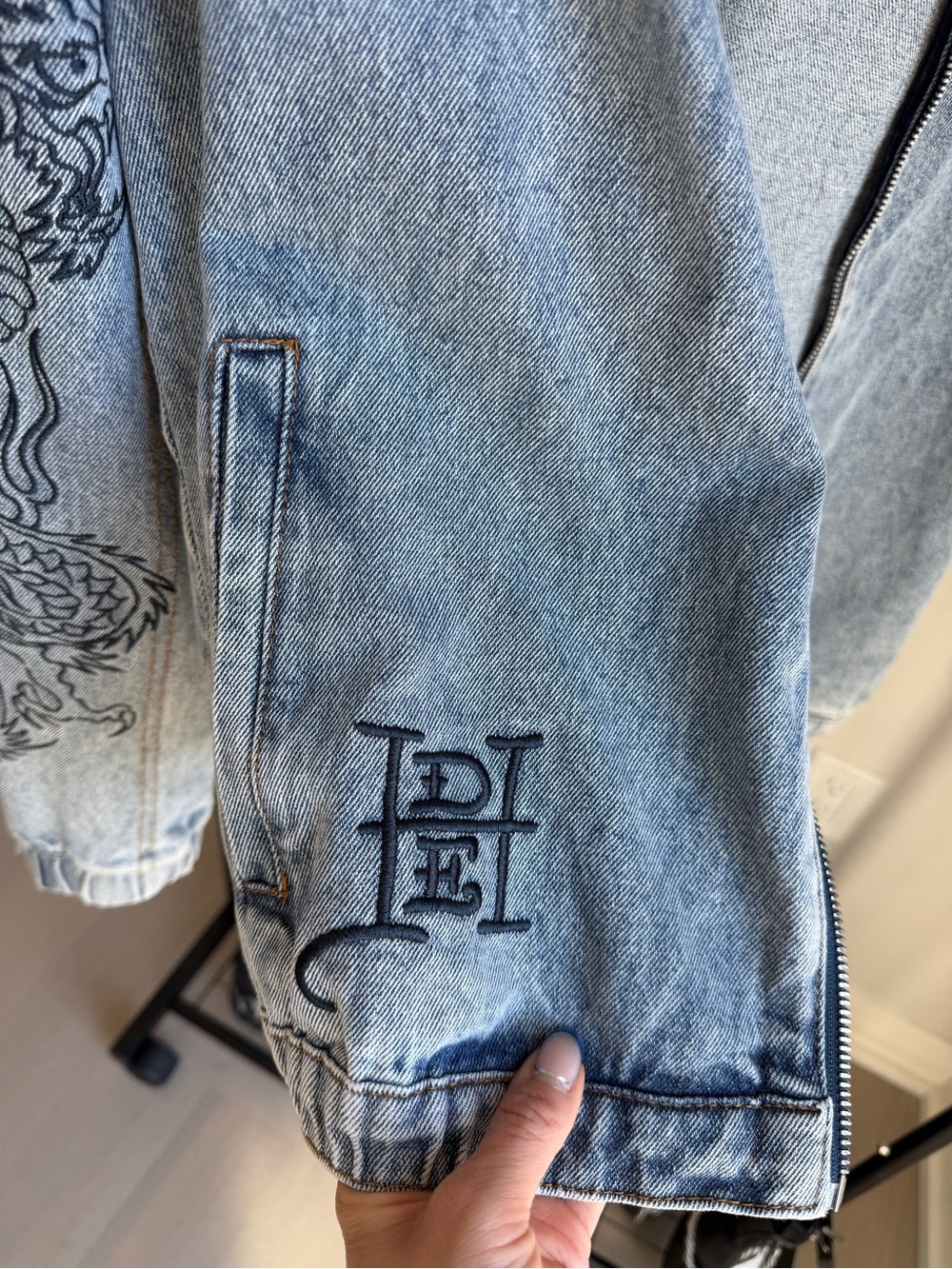 Ed Hardy Dragon Light Wash Denim Jacket - Light Blue - Picture 2 of 3